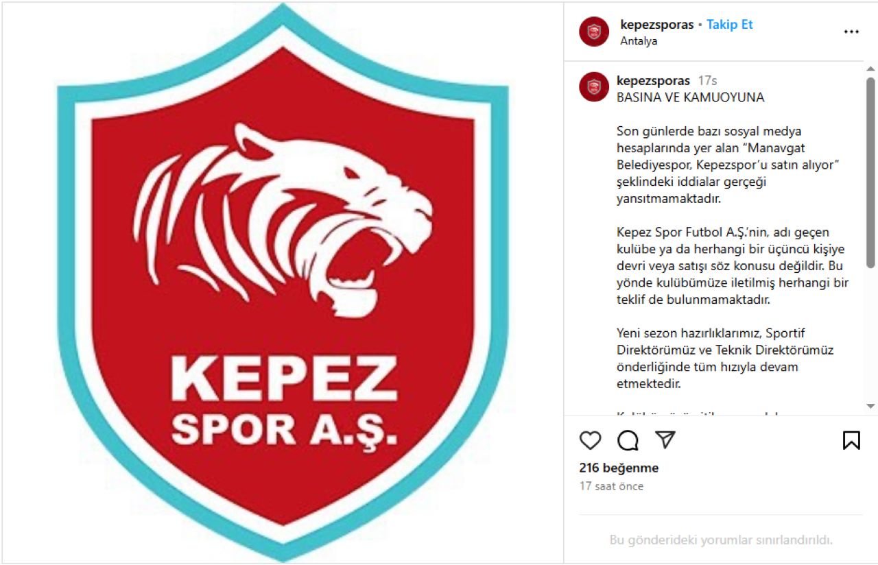 Kepezspor'dan Satış İddialarına Sert Yalanlama!