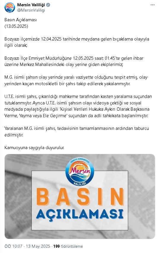 Mersin’de İnfial Yaratan Olaya Valilik’ten Açıklama