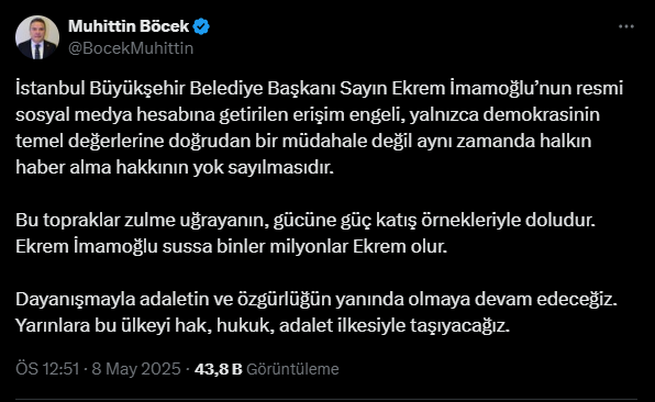 Muhittin Böcek'ten İmamoğlu'na Destek!