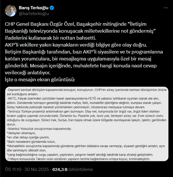 Özgür Özel: "AKP Milletvekillerine İletişim Notları Verildi"