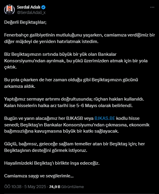 Serdar Adalı'dan Beşiktaş Taraftarına Çağrı!