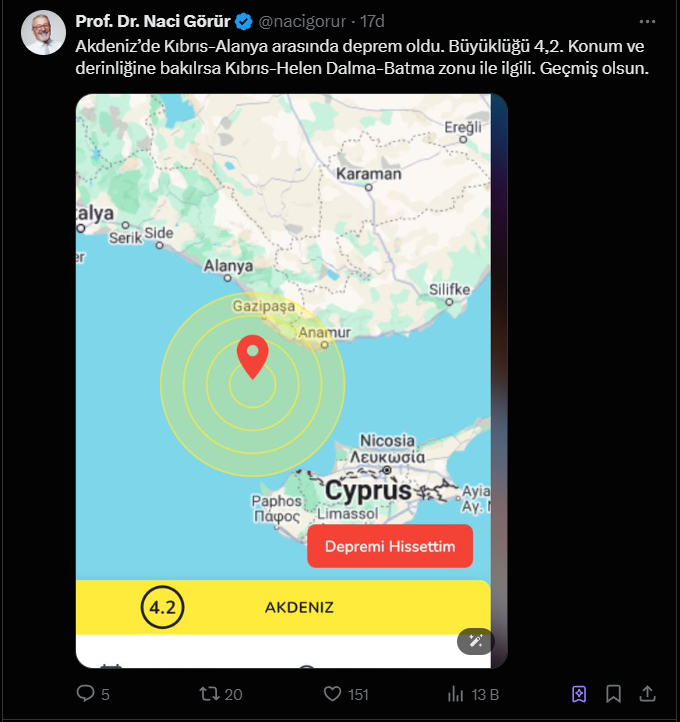 Antalya'da 4.0 Büyüklüğünde Deprem!