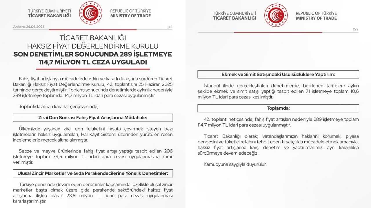 Bakanlık’tan Fahiş Fiyat Artışına 114,7 Milyon Tl’lik Ceza! 2