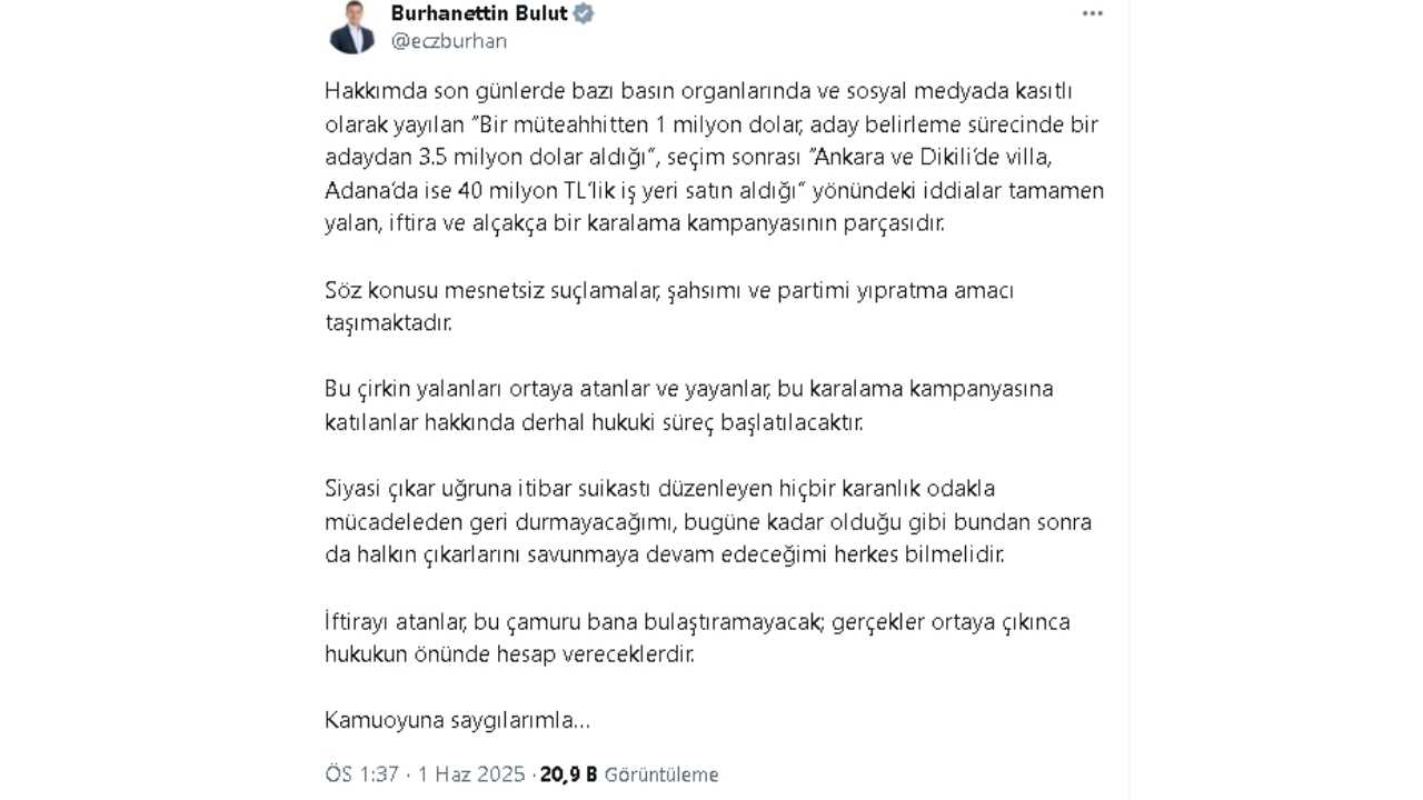 Chp’li Burhanettin Bulut’tan Rüşvet İddiasına Sert Tepki 2