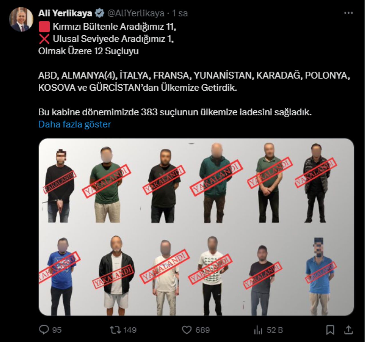 Kırmızı Bültenle Aranan 11 Suçlu Türkiye'ye İade Edildi