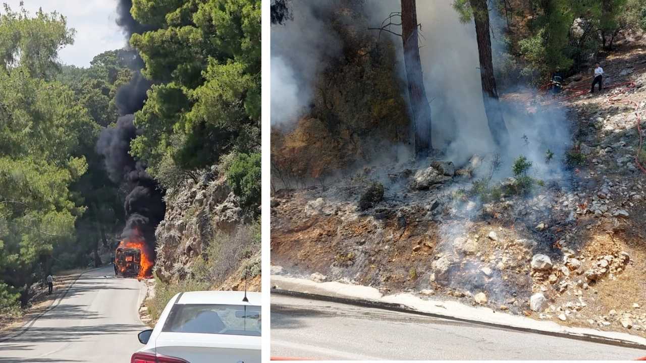 Konyaaltı’nda Halk Otobüsü Yandı! Alevler Ormana Sıçradı 3