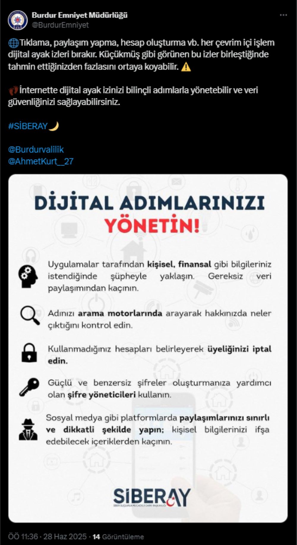 SİBERAY’dan Dijital Ayak İzi Uyarısı: "Adımlarınızı Yönetin"