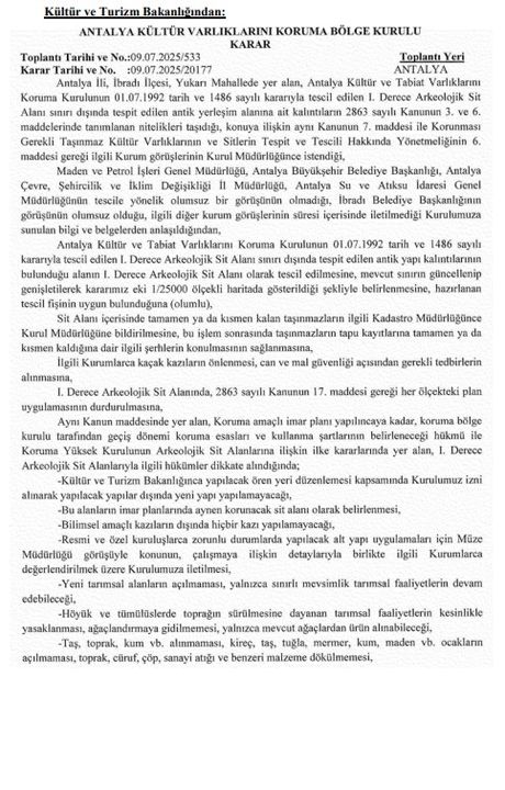 1 Antalya İbradı’da O Bölge 1. Derece Si̇t Alanı Oldu