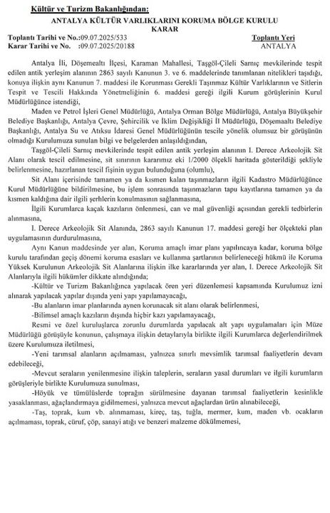 1 Döşemealtı’nda Antik Yerleşim Tescillendi Taşgöl Çileli Sarnıç Artık 1. Derece Sit Alanı