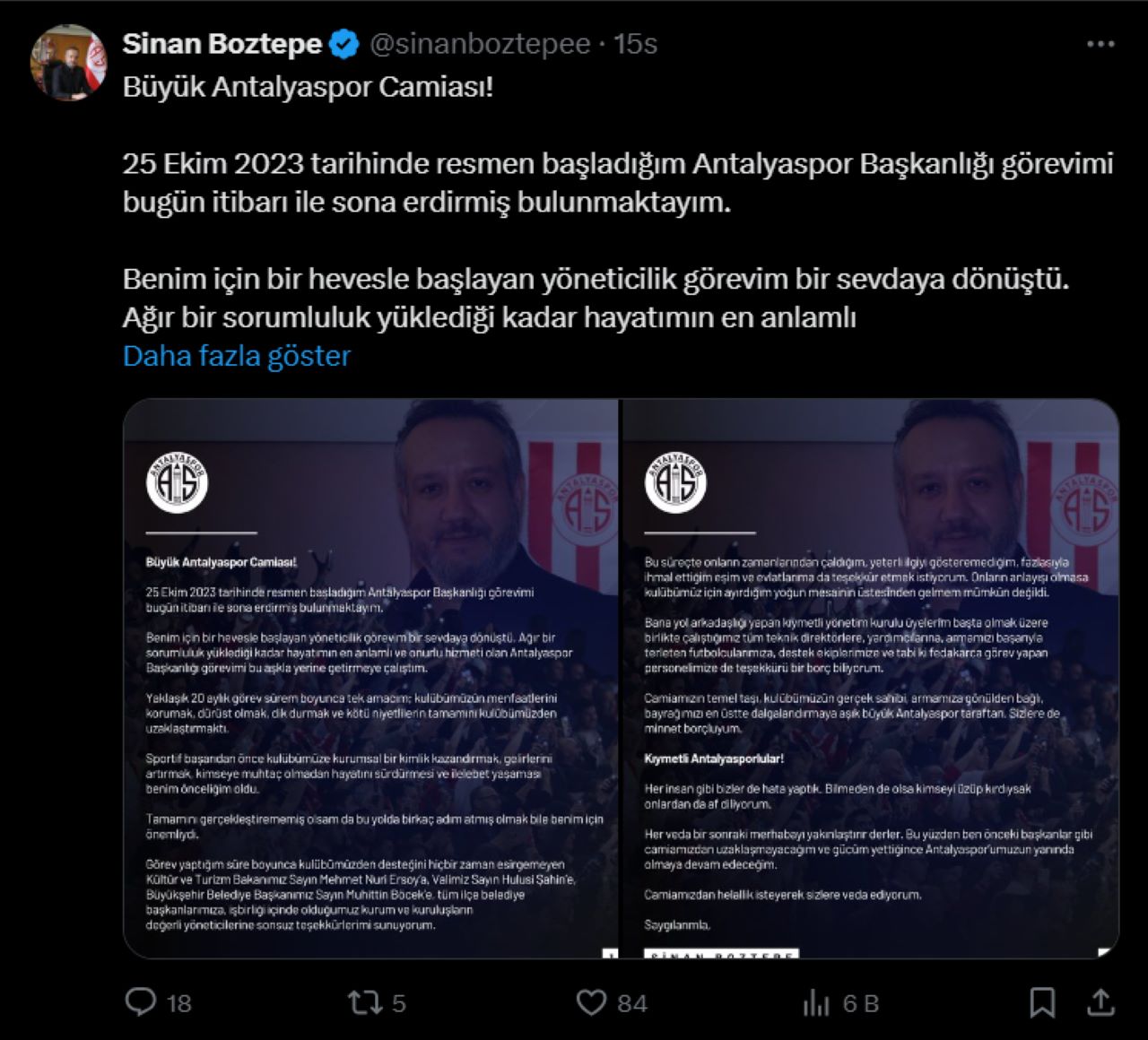 Sinan Boztepe İstifa Etti! Antalyaspor Seçime Gidiyor