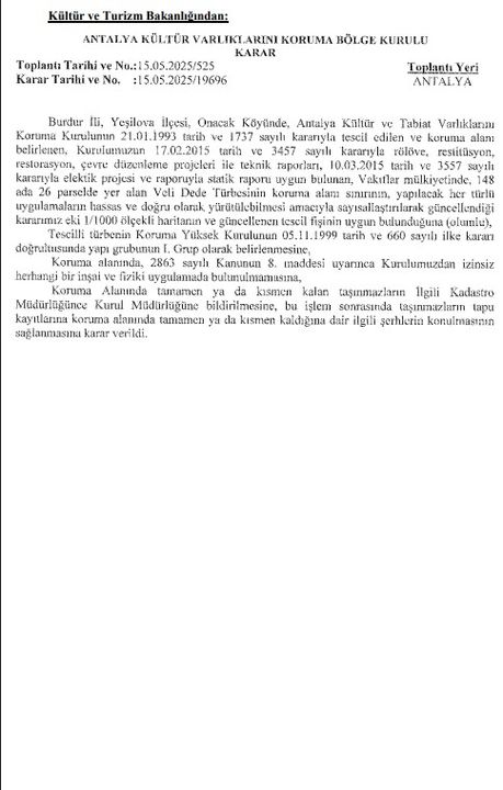 Burdur Yeşilova’daki Veli Dede Türbesi'nin Koruma Alanı Değişti 6