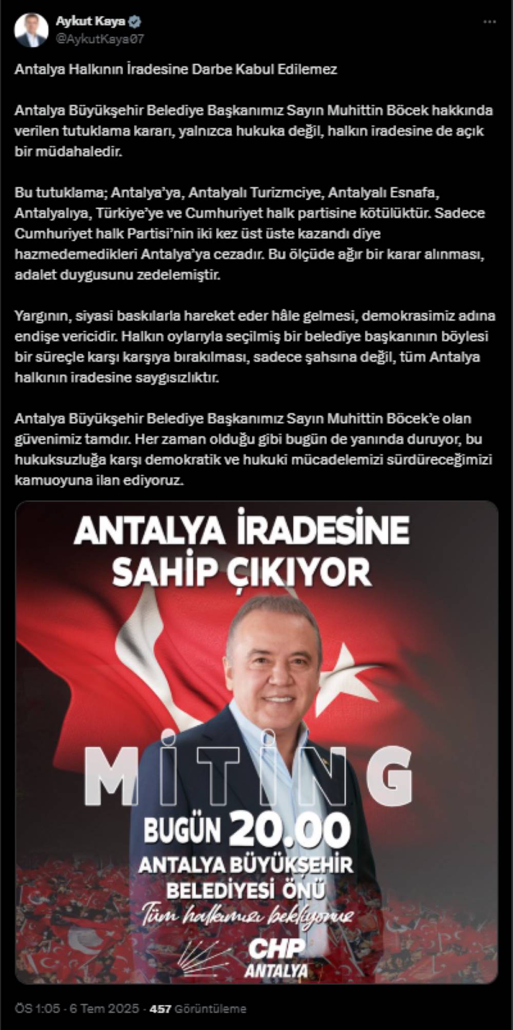 CHP Antalya’da "İradeye Sahip Çık" Çağrısı