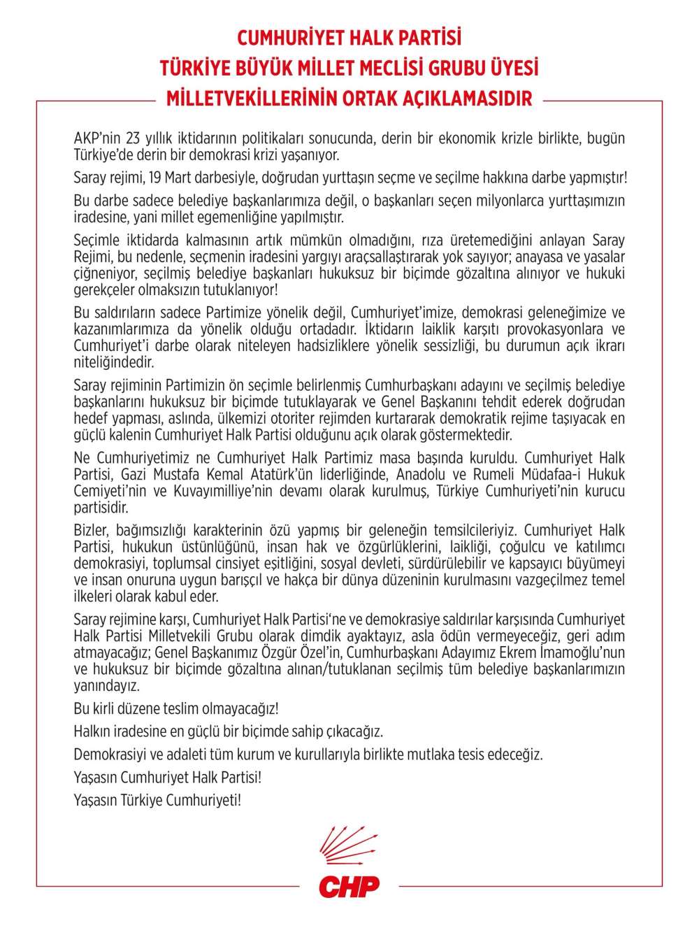 CHP Milletvekillerinden Ortak Açıklama!