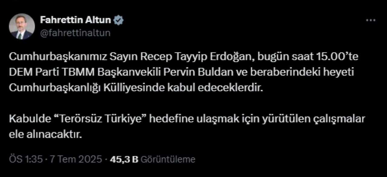 Cumhurbaşkanı Erdoğan ile DEM Parti Heyetini Kabul Edecek