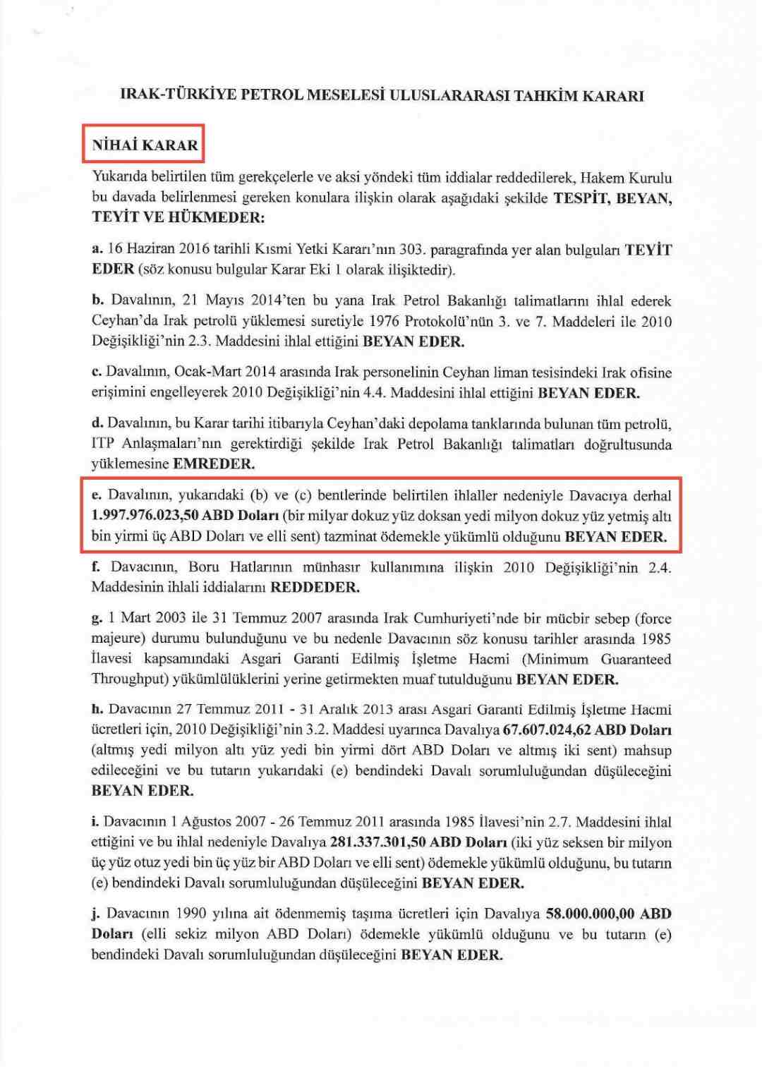 Türkiye Irak Petrol Hattı Krizi Karar 2
