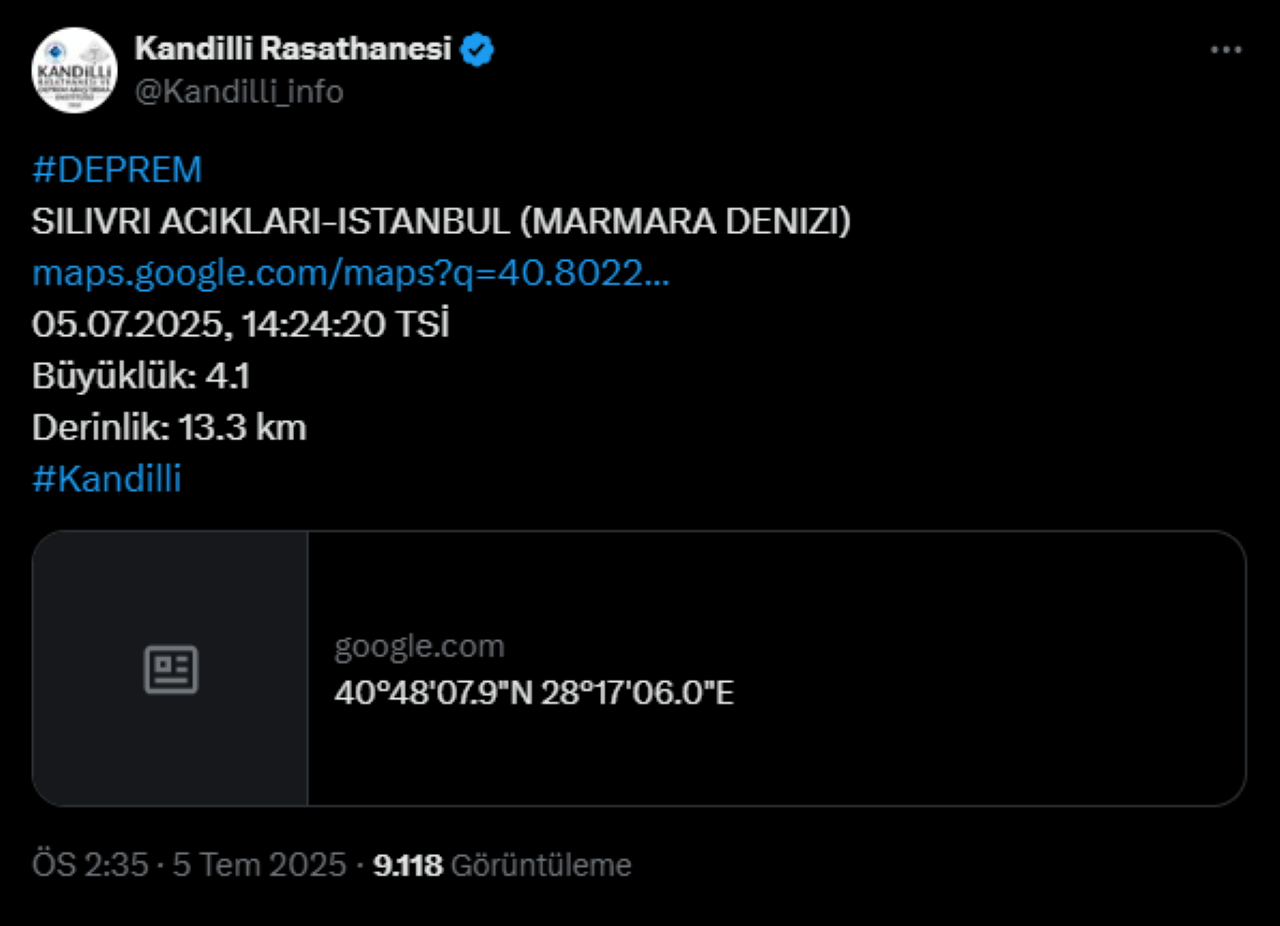 İstanbul 4.1 Büyüklüğünde Deprem! Çevre İllerden Hissedildi