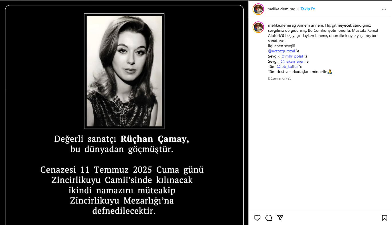 Melike Demirağ'ın Acı Günü: Annesi Rüçhan Çamay'ı Kaybetti