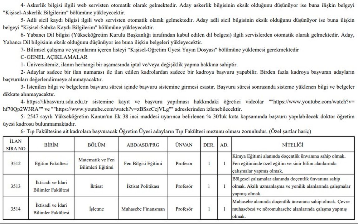 Süleyman Demirel Üniversitesi 24 Öğretim Üyesi Alacak! Başvurular Açıldı2 Süleyman Demirel Üniversitesi 24 Öğretim Üyesi Alacak! Başvurular Açıldı