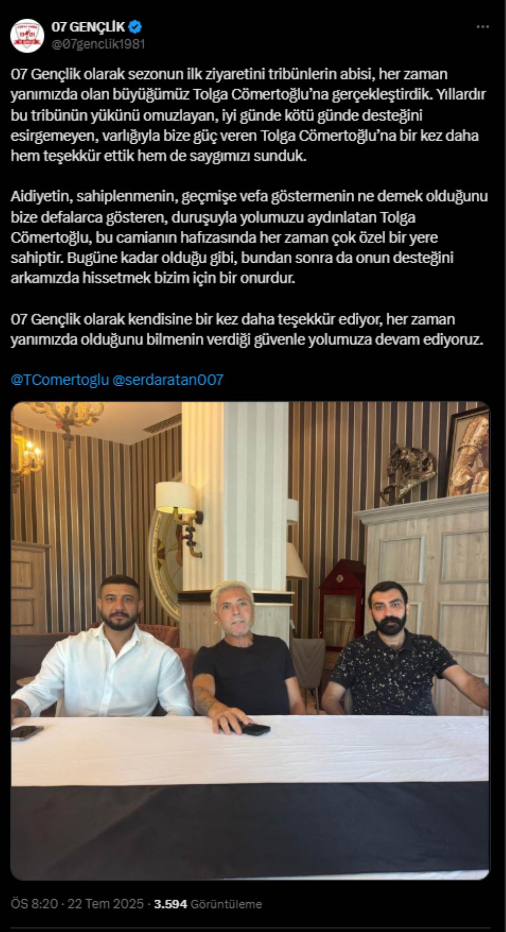 Tribünlerin Tolga Ağabeyine 07 Gençlikten Ziyaret