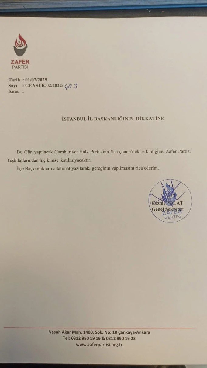 Zafer Partisi Saraçhane Krizi