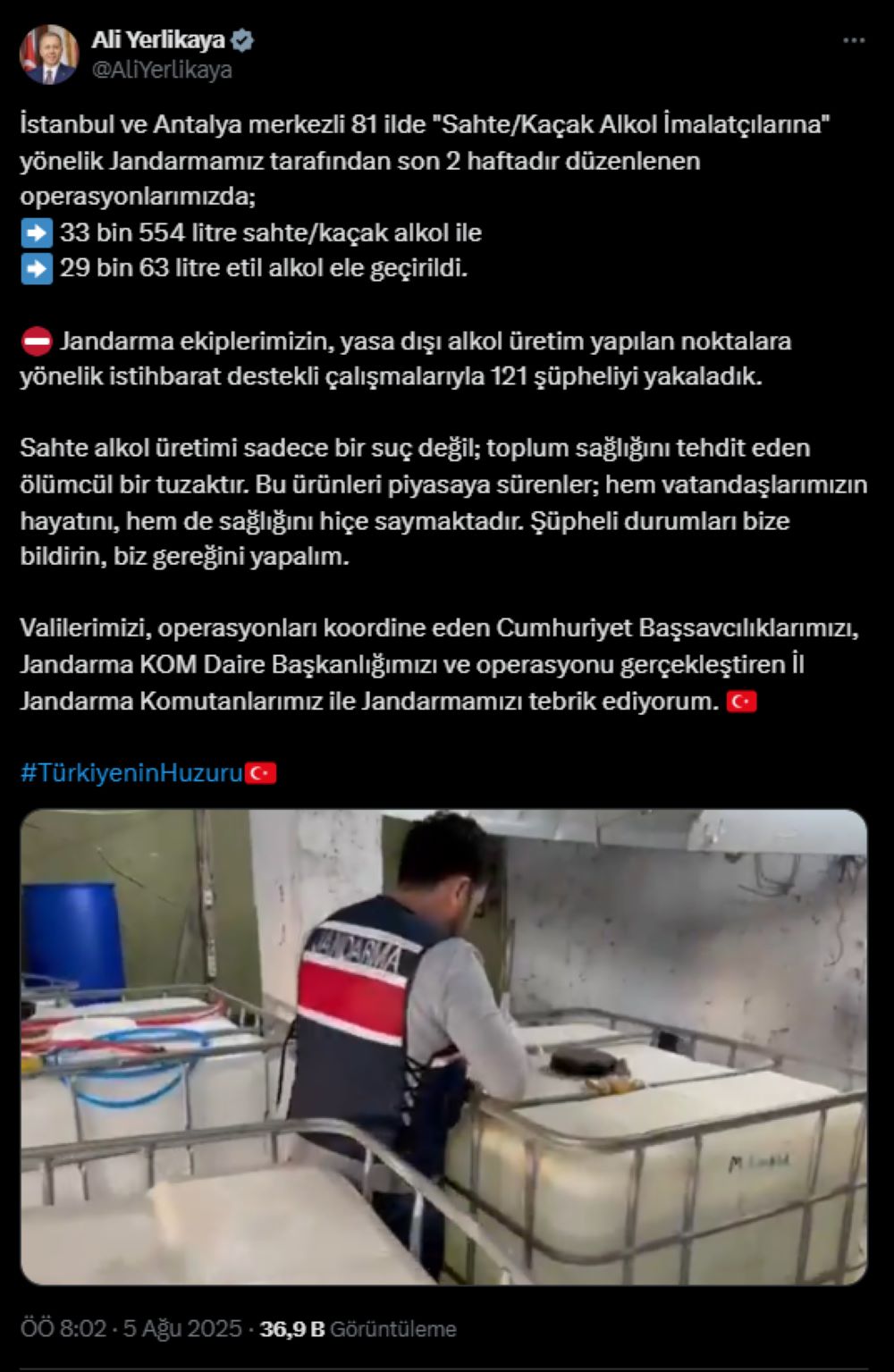 Antalya Merkezli 81 İlde Kaçak Alkol Operasyonu! 33 Bin Litre Yakalandı