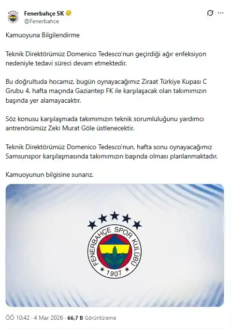 fenerbahcede-teknik-direktor-tedesco-gaziantep-deplasmaninda-olmayacak