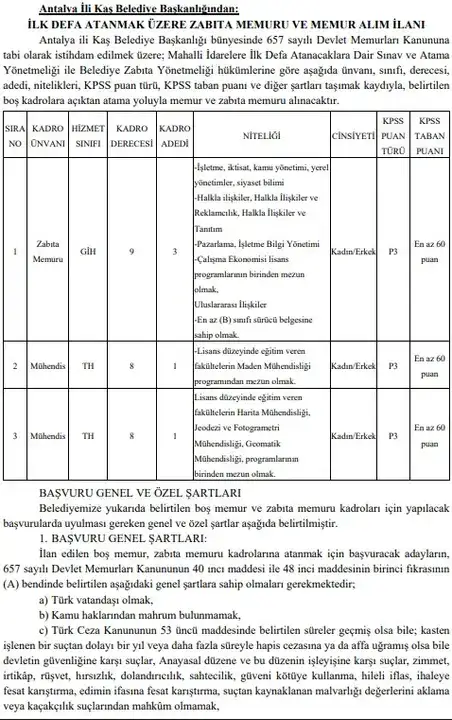 kas-belediyesi-zabita-ve-muhendis-alimi-yapacak