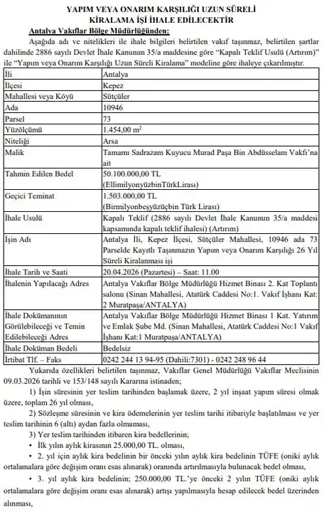 antalyada-kuyucu-murad-pasa-vakif-arazisi-50-milyon-tlden-ihaleye-cikiyor