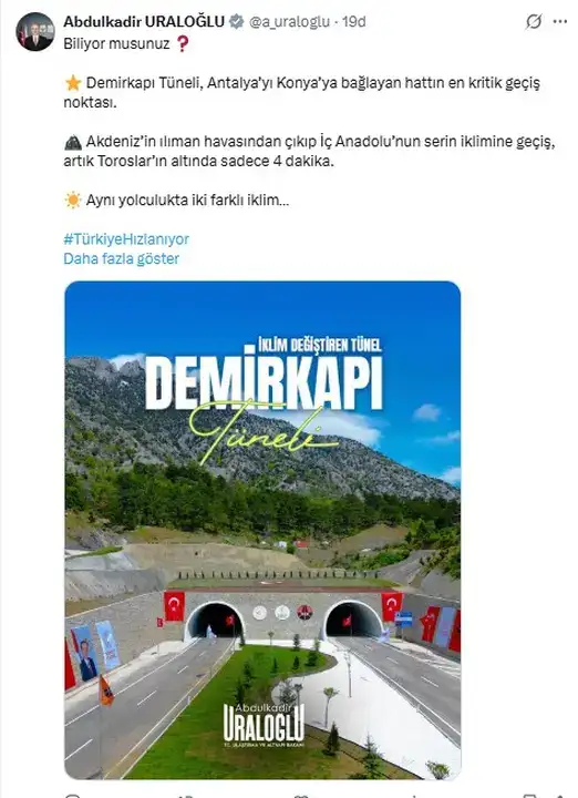 bakan-uraloglundan-demirkapi-tuneli-paylasimi-antalya-konya-gecisi-4-dakika