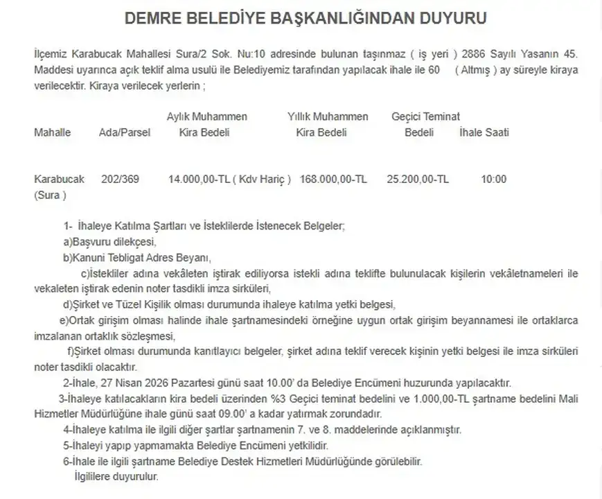 demrede-seralarin-arasindaki-dev-arsa-belediyeden-kiralik-ihaleye-cikiyor