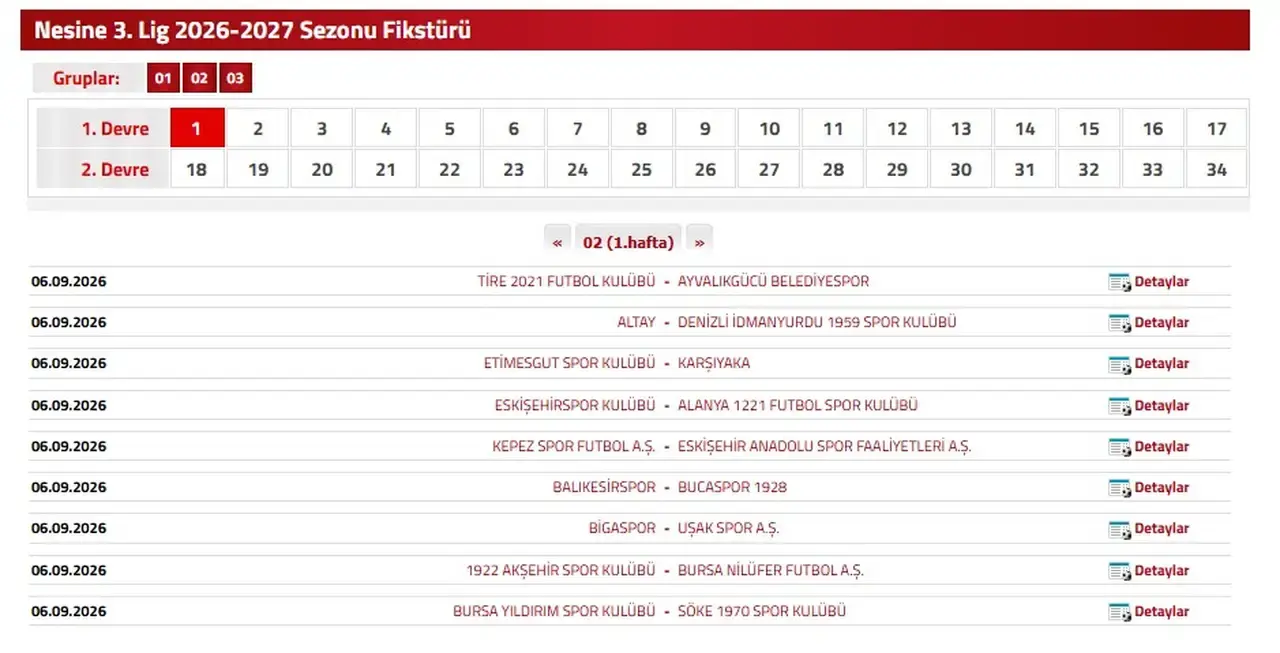 Alanya 1221 2026-2027 Sezonu 3. Lig 2. Grup Fikstürü 2