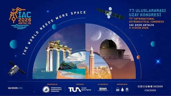 Uluslararası Uzay Kongresi (IAC 2026) Antalya'da! Dünyanın en prestijli uzay etkinliklerinden biri olan 77. Uluslararası Uzay Kongresi (IAC 2026), 5–9 Ekim 2026 tarihlerinde “The World Needs More Space” sloganıyla Antalya NEST Kongre