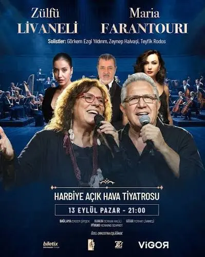 Zülfü Livaneli & Maria Farantouri, Vigor Sanat organizasyonu ile 13  Eylül'de Harbiye Cemil Topuzlu Açıkhava sahnesinde!😍😍 Biletler  Biletix'te, link bio'da.